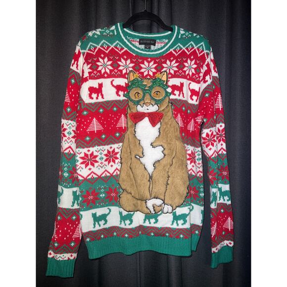 Ugly Christmas Sweater Xmas Size Medium Cat - Picture 1 of 3